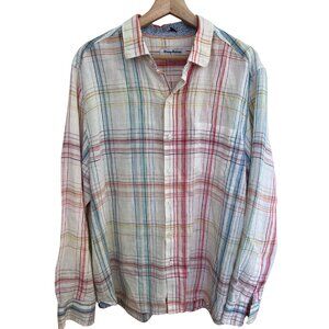 Tommy Bahama Summerland Plaid 100% Linen Button-Down Shirt Size‎ Large Vacation